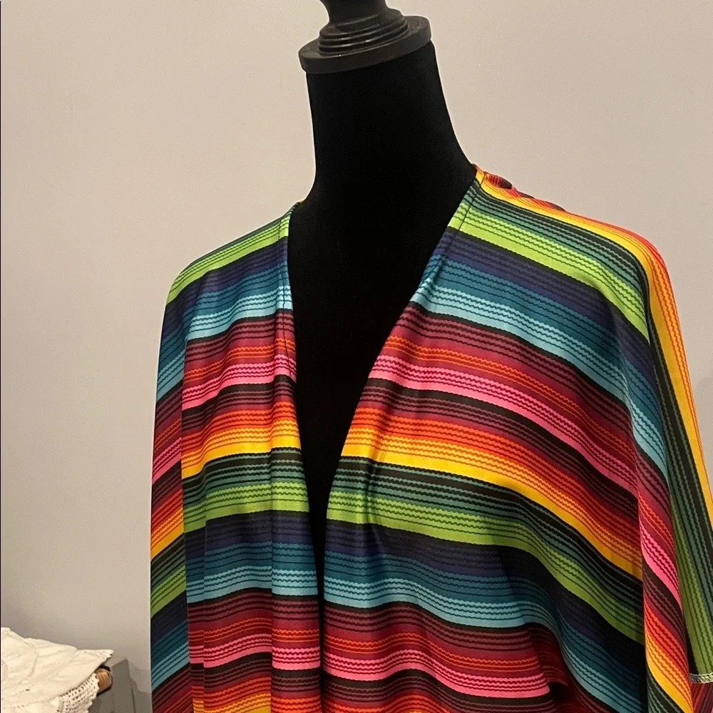 Colorful Striped Poncho with Fringe